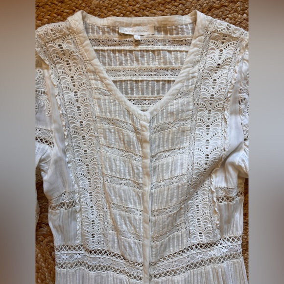 LOVESHACKFANCY MAXI DRESS IVORY EYELET BUTTON DOWN LARGE L EXCELLENT CONDITION - Picture 2 of 4